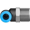 Festo Nickel Plated Brass Pneumatic Fitting Male R 1/2 in G Metric Push-In 90° QSL-1/2-10