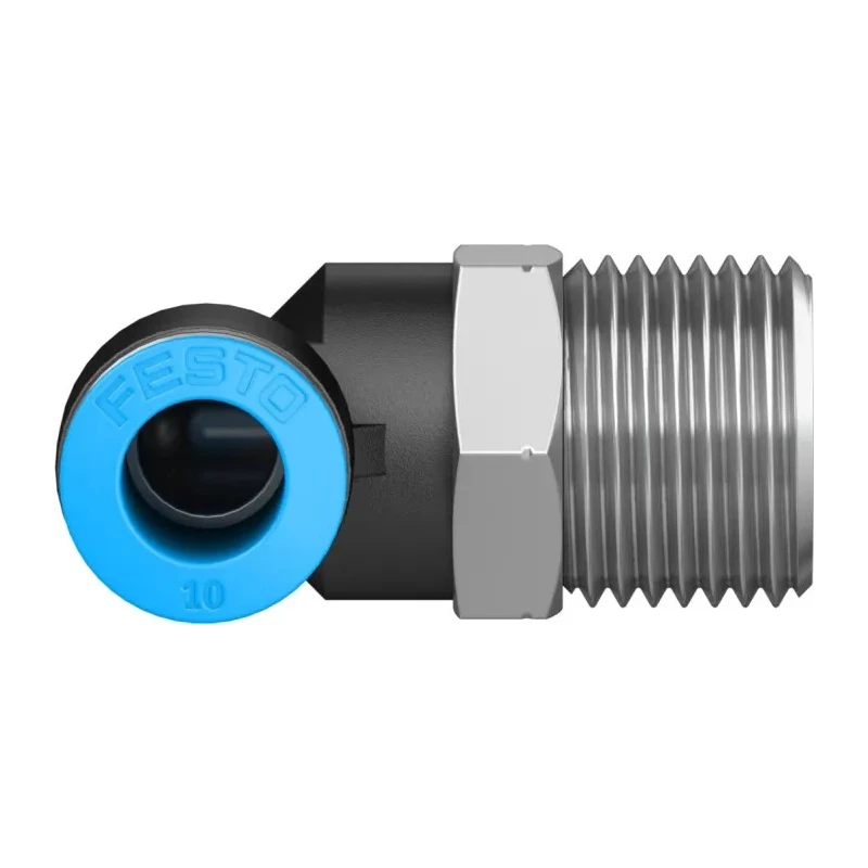 Festo Nickel Plated Brass Pneumatic Fitting Male R 1/2 in G Metric Push-In 90° QSL-1/2-10