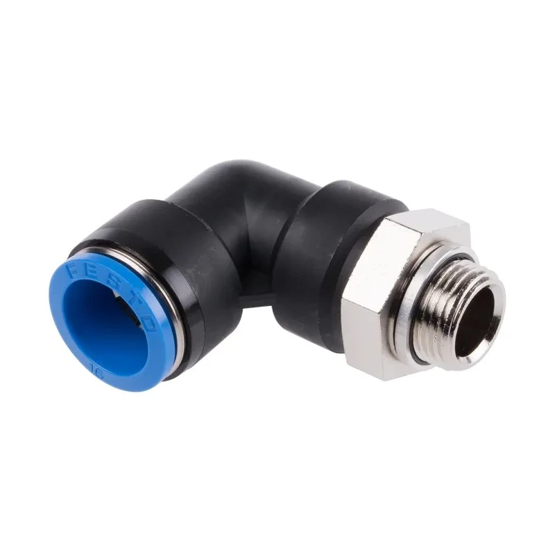 Festo Nickel Plated Brass Pneumatic Fitting Male Threaded-to-Tube G 3/8, Push-in 16mm Tube QSL-G3/8-16