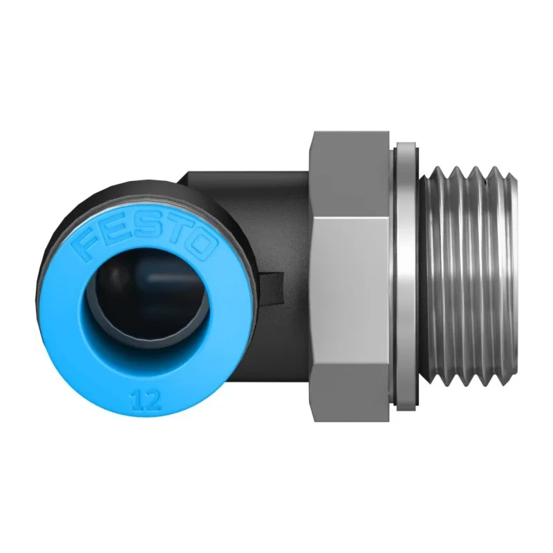 Festo Pneumatic Fitting Male Threaded-to-Tube Nickel Plated Brass 12mm Push-In, G 1/2, ISO 228-1, EN 10226-1 QSL-G1/2-12