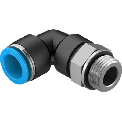 Festo Pneumatic Fitting Male Threaded-to-Tube, Nickel Plated Brass, G 1/2 x Push-In 16mm, 90° Angle, ISO 228-1 QSL-G1/2-16