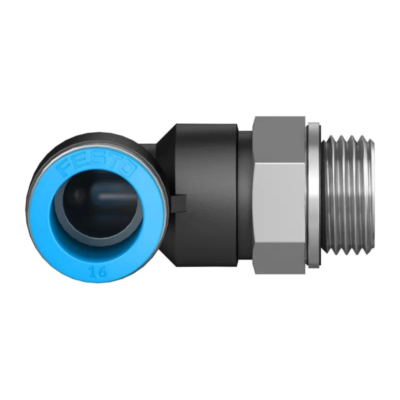Festo Pneumatic Fitting Male Threaded-to-Tube, Nickel Plated Brass, G 1/2 x Push-In 16mm, 90° Angle, ISO 228-1 QSL-G1/2-16