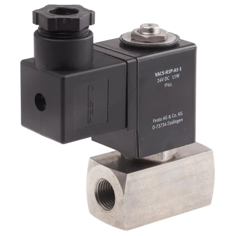 Festo Pneumatic Solenoid Valve 2/2 Solenoid/Spring G 1/4 in Port, Stainless Steel Body, 24V VZWD-L-M22C-M-G14-30-V-1P4-15-R1