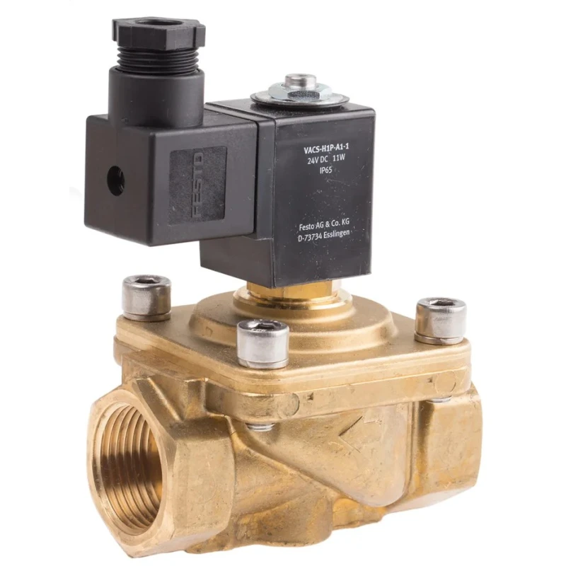 Festo 2/2 Solenoid Valve G1 Port Brass Body Nitrile Rubber Seal 24V dc 11W Power VZWF-B-L-M22C-G1-275-1P4-6