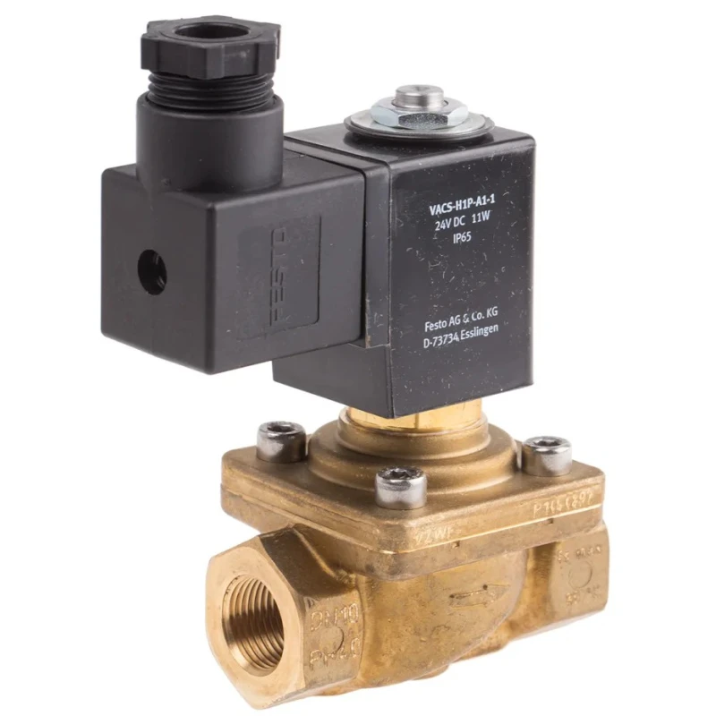 Festo Pneumatic 2/2 Solenoid Valve Brass Body, 24V DC, 11W Power, G 3/8 Port, VZWF-B-L-M22C-G38-135-1P4-10