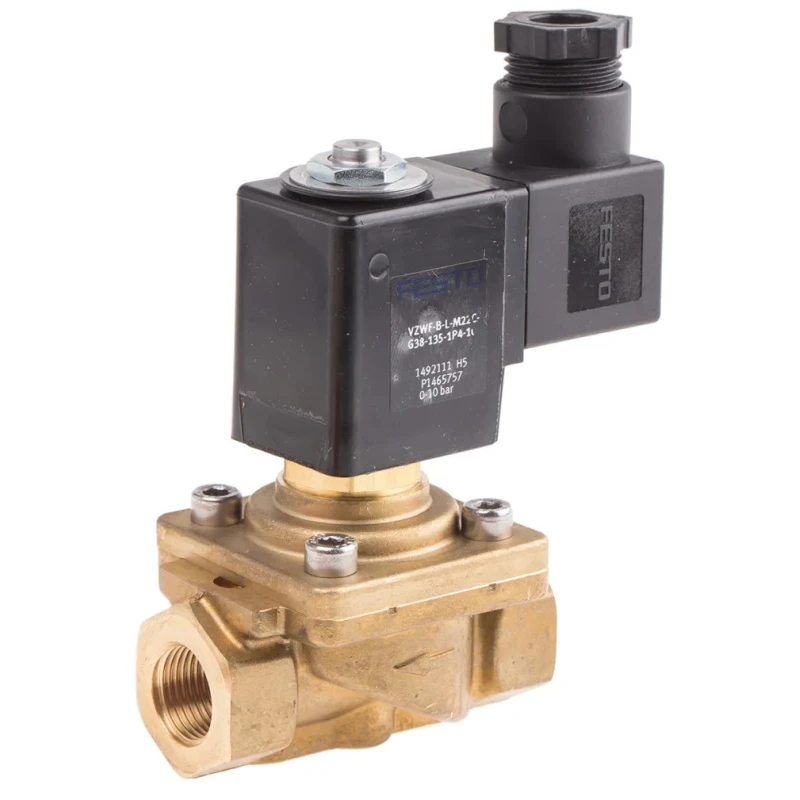 Festo Pneumatic 2/2 Solenoid Valve Brass Body, 24V DC, 11W Power, G 3/8 Port, VZWF-B-L-M22C-G38-135-1P4-10
