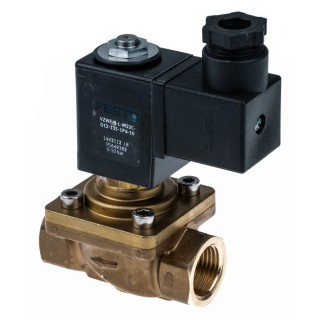 Festo 2/2 Solenoid Valve G1/2, Brass Body, Nitrile Rubber Seal, 24V DC, 11W Power, 10 bar VZWF-B-L-M22C-G12-135-1P4-10