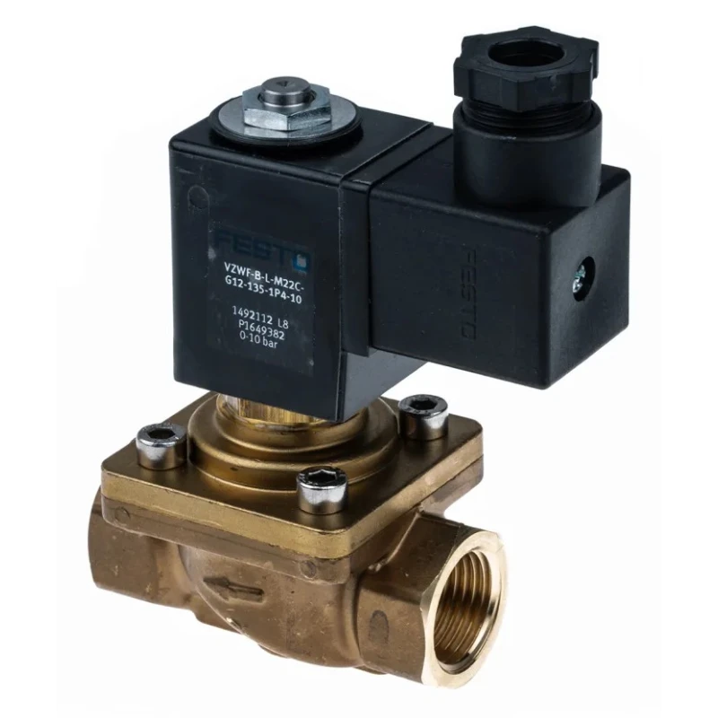 Festo 2/2 Solenoid Valve G1/2, Brass Body, Nitrile Rubber Seal, 24V DC, 11W Power, 10 bar VZWF-B-L-M22C-G12-135-1P4-10