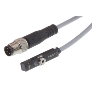 Festo Pneumatic Position Detector Cable with Plug M12X1, Plug M8X1, Open End, IP65 IP68 IP69K 24V SMT-8M-A-NS-24V-E-0,3-M8D
