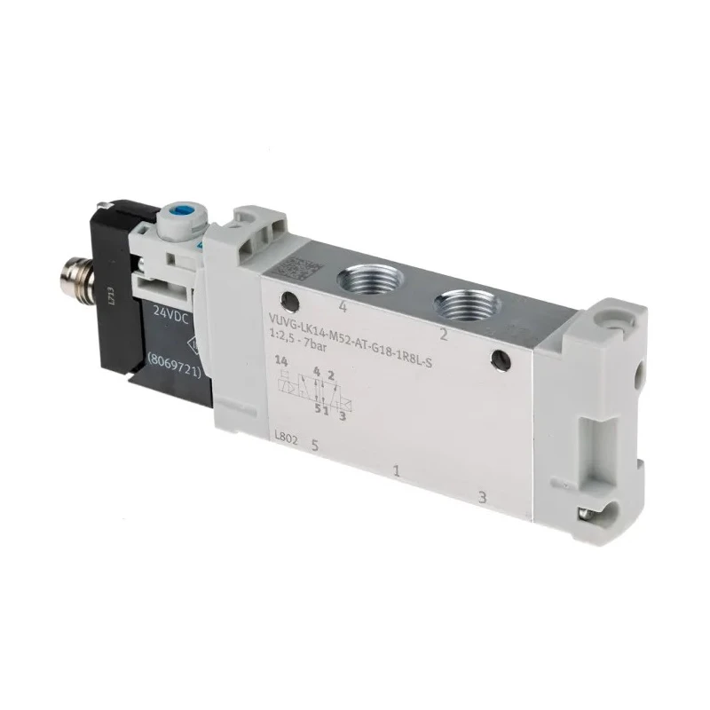 Festo Solenoid Valve, 5/2 Solenoid/Spring G 1/8, 24V DC, Aluminium Alloy Body VUVG-LK14-M52-AT-G18-1R8L-S