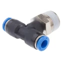 Festo QS Series Push-In T-Shape Pneumatic Fitting Threaded-to-Tube R 3/8, Push-In 6 mm, Max Pressure 14 bar QST-3/8-6