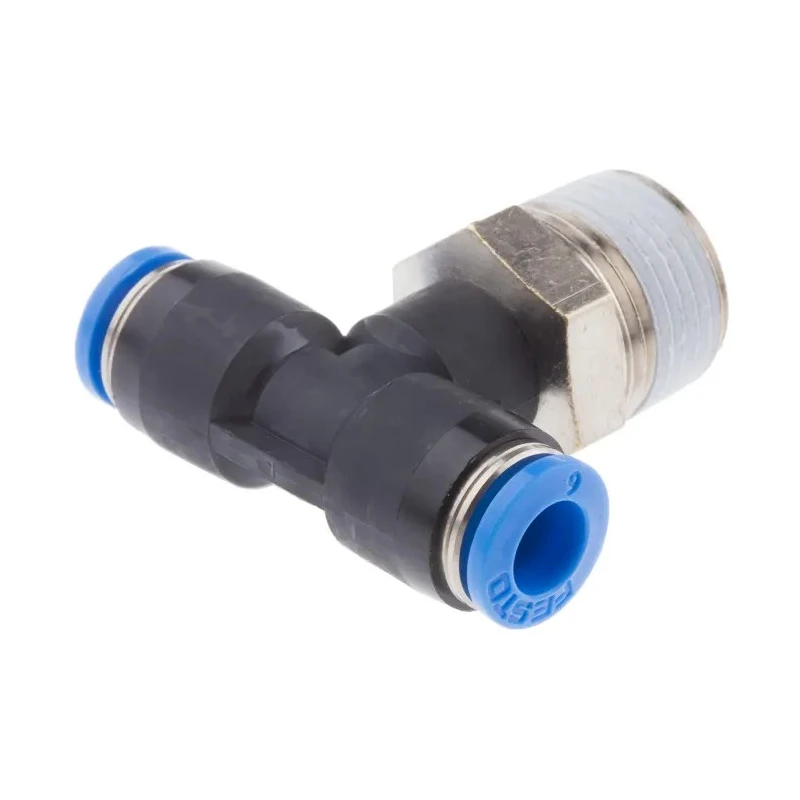 Festo QS Series Push-In T-Shape Pneumatic Fitting Threaded-to-Tube R 3/8, Push-In 6 mm, Max Pressure 14 bar QST-3/8-6