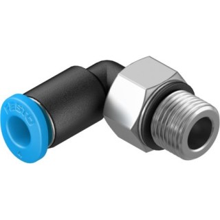 Festo QSML Series Nickel Plated Brass Pneumatic Fitting, Male Metric Thread, 4mm Push-in, 90° Elbow, 14 bar, 80°C QSML-M7-4