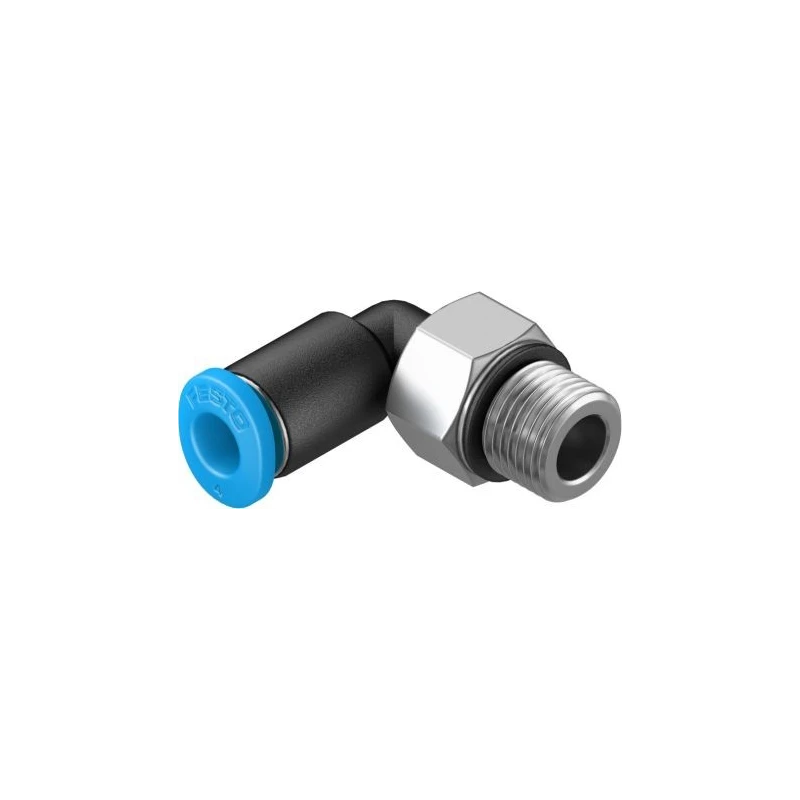Festo QSML Series Nickel Plated Brass Pneumatic Fitting, Male Metric Thread, 4mm Push-in, 90° Elbow, 14 bar, 80°C QSML-M7-4