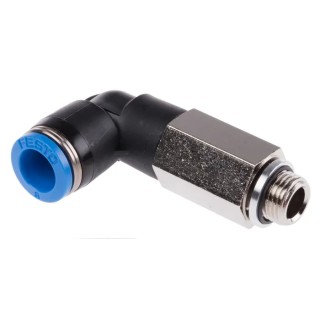 Festo Nickel Plated Brass Pneumatic Threaded-to-Tube Elbow Fitting, Male G 1/8 in, 8mm Push-in, QSLL-G1/8-8