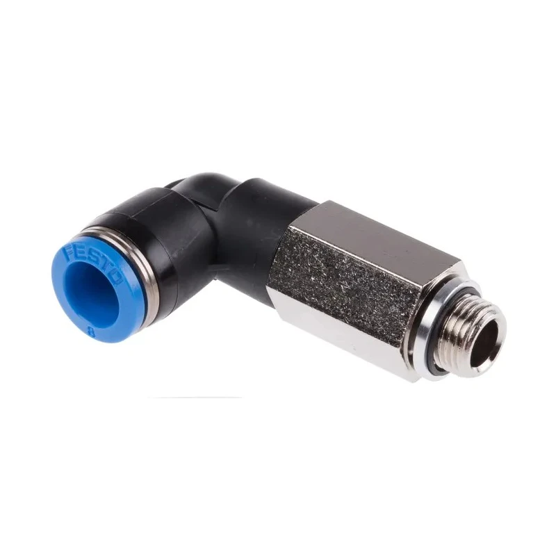 Festo Nickel Plated Brass Pneumatic Threaded-to-Tube Elbow Fitting, Male G 1/8 in, 8mm Push-in, QSLL-G1/8-8