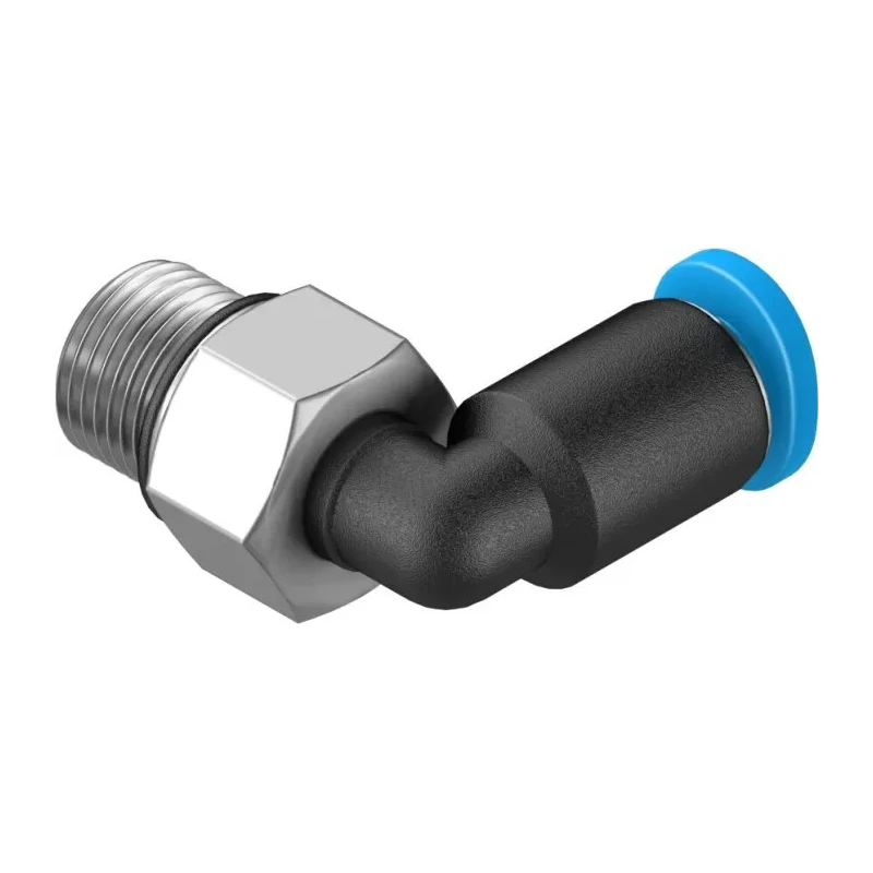 Festo QSML Series Nickel Plated Brass Pneumatic Fitting, Male Metric Thread, 4mm Push-in, 90° Elbow, 14 bar, 80°C QSML-M7-4