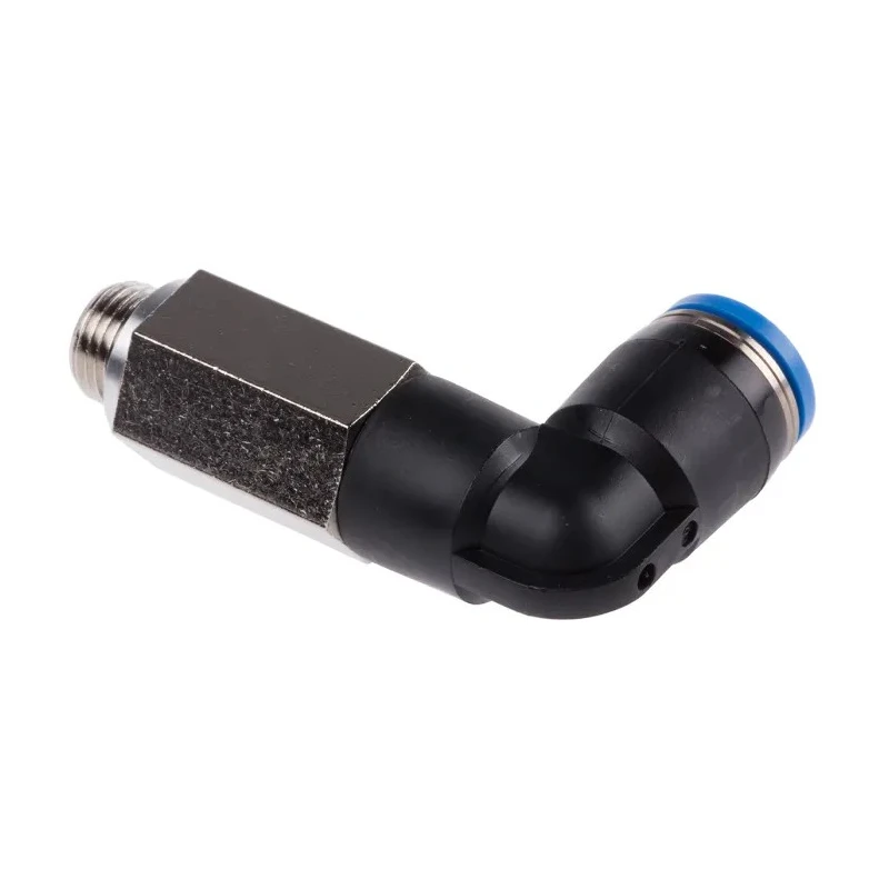 Festo Nickel Plated Brass Pneumatic Threaded-to-Tube Elbow Fitting, Male G 1/8 in, 8mm Push-in, QSLL-G1/8-8