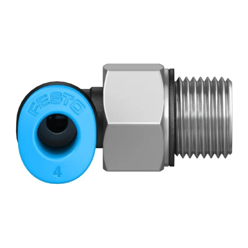 Festo QSML Series Nickel Plated Brass Pneumatic Fitting, Male Metric Thread, 4mm Push-in, 90° Elbow, 14 bar, 80°C QSML-M7-4