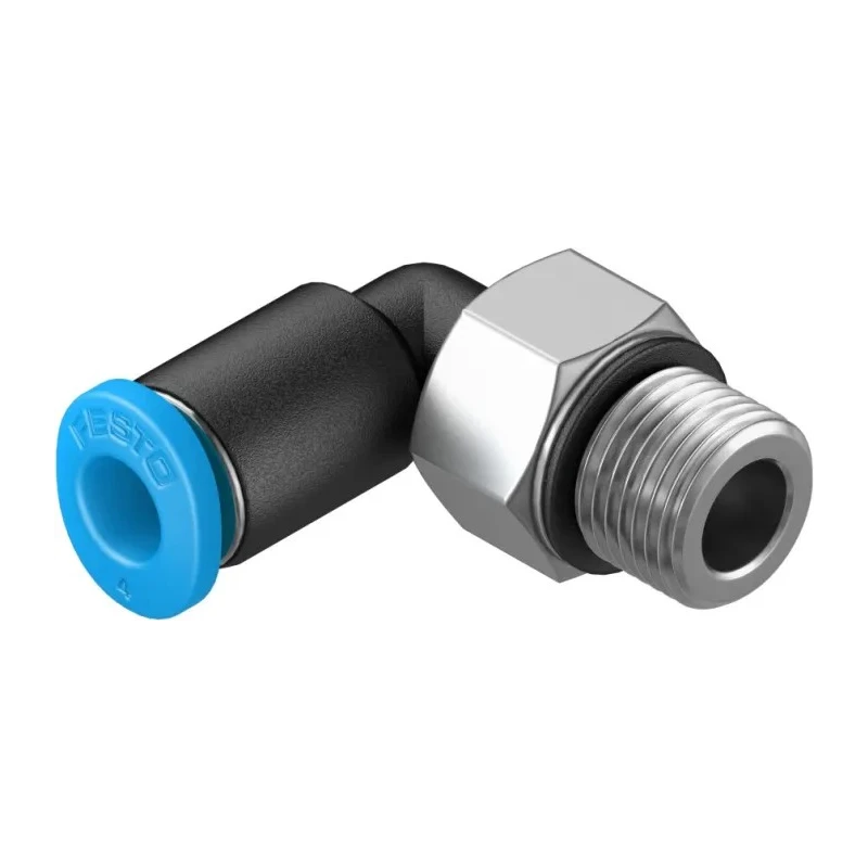 Festo QSML Series Nickel Plated Brass Pneumatic Fitting, Male Metric Thread, 4mm Push-in, 90° Elbow, 14 bar, 80°C QSML-M7-4