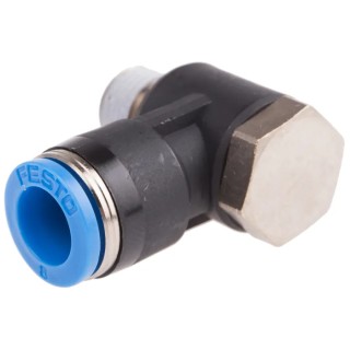 Festo QSLV Series Nickel Plated Brass 90° Pneumatic Fitting Male R 1/8 in Threaded to 8mm Push-in QSLV-1/8-8