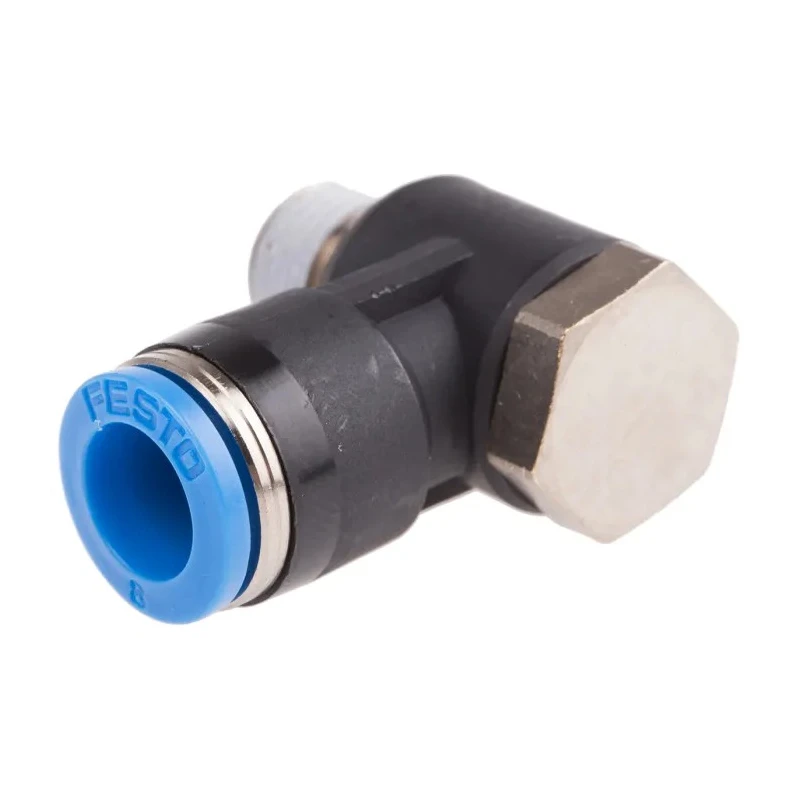 Festo QSLV Series Nickel Plated Brass 90° Pneumatic Fitting Male R 1/8 in Threaded to 8mm Push-in QSLV-1/8-8