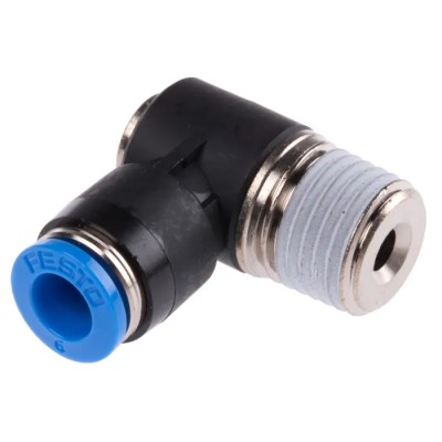 Festo Nickel Plated Brass Pneumatic Threaded-to-Tube Elbow Fitting Male R 1/4 in Thread Push In 6 mm QSLV-1/4-6-I