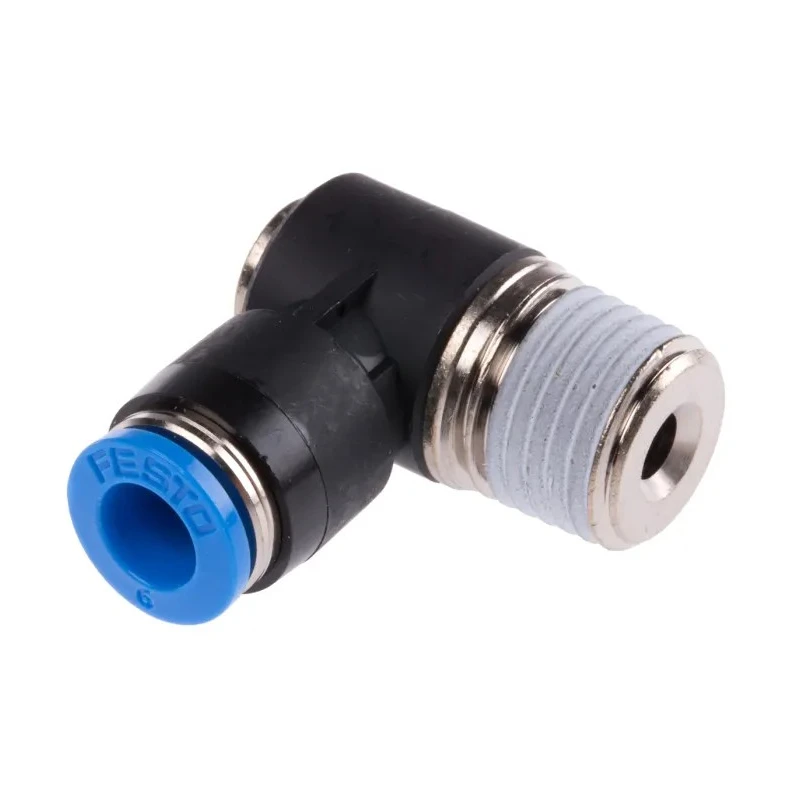 Festo Nickel Plated Brass Pneumatic Threaded-to-Tube Elbow Fitting Male R 1/4 in Thread Push In 6 mm QSLV-1/4-6-I