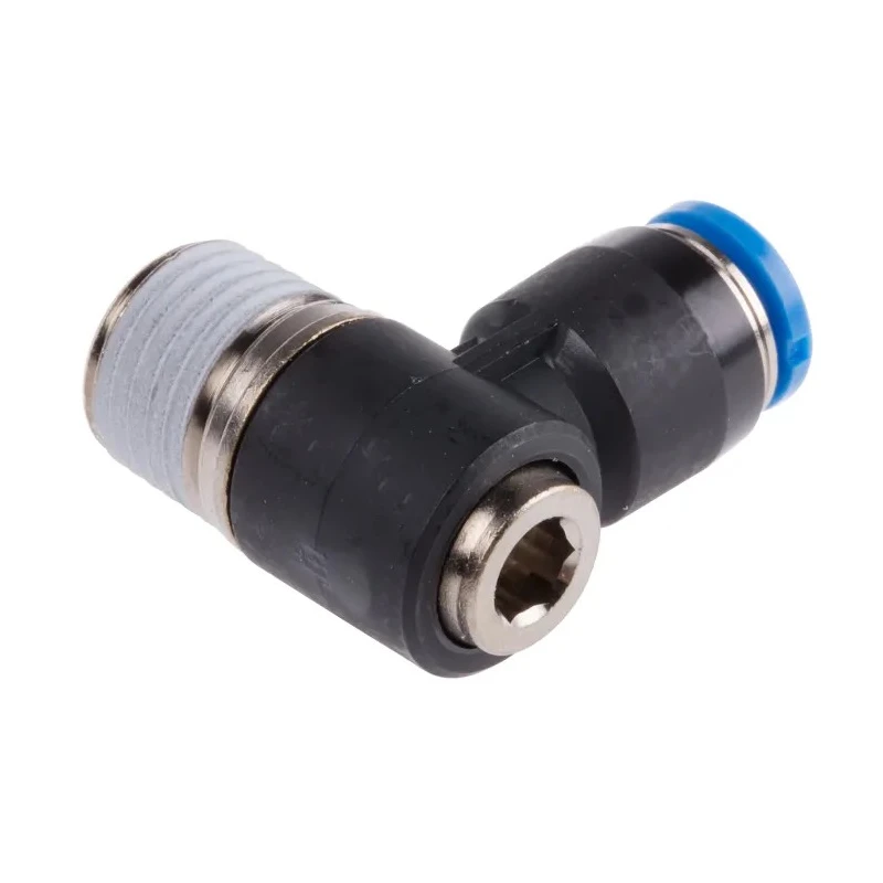 Festo Nickel Plated Brass Pneumatic Threaded-to-Tube Elbow Fitting Male R 1/4 in Thread Push In 6 mm QSLV-1/4-6-I