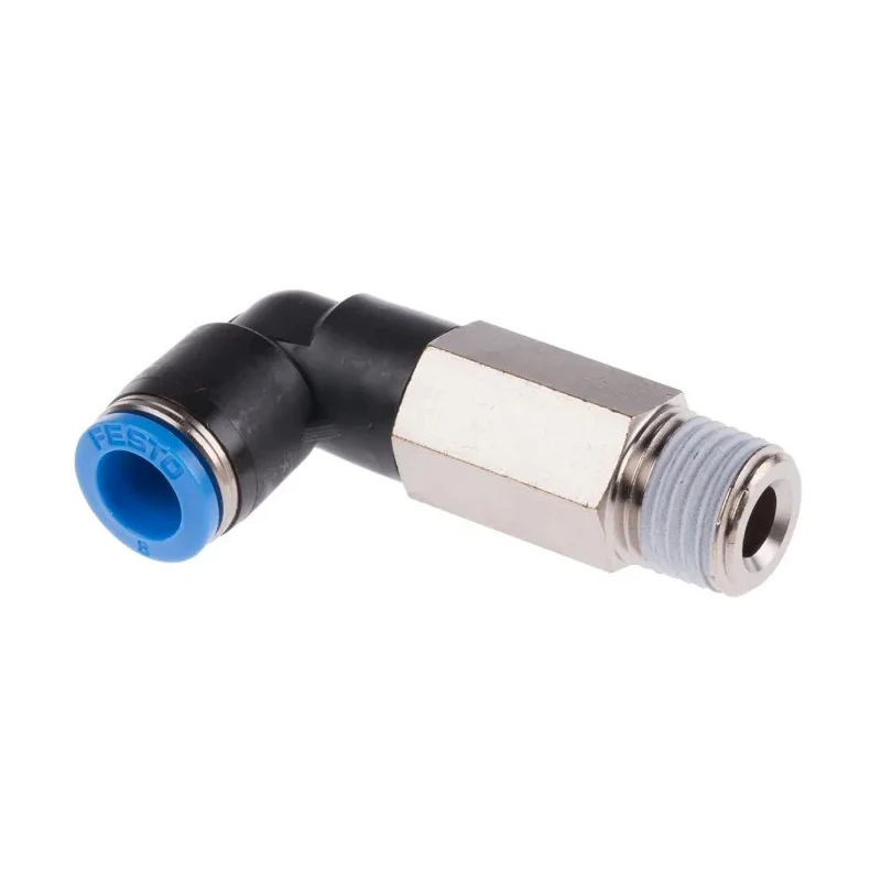 Festo Nickel Plated Brass Pneumatic Fitting Male R 1/4 in Threaded-to-Tube 8mm Push-in QSLL-1/4-8