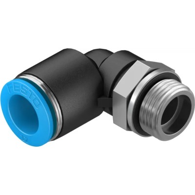 Festo Nickel Plated Brass Pneumatic Fitting Male G 3/8 in Thread, 12 mm Push-In Tube, 90° Elbow QSL-G3/8-12