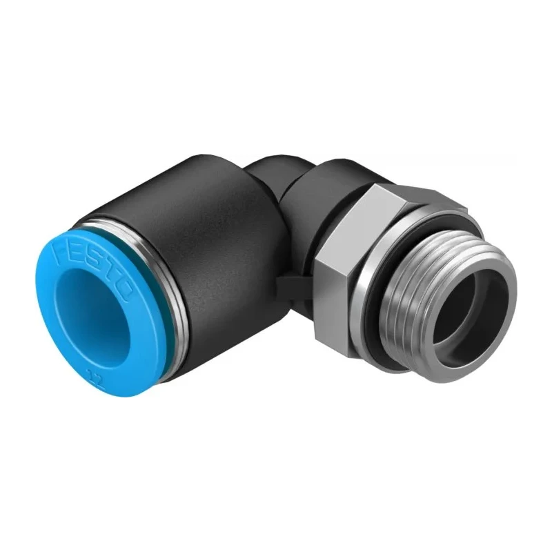 Festo Nickel Plated Brass Pneumatic Fitting Male G 3/8 in Thread, 12 mm Push-In Tube, 90° Elbow QSL-G3/8-12