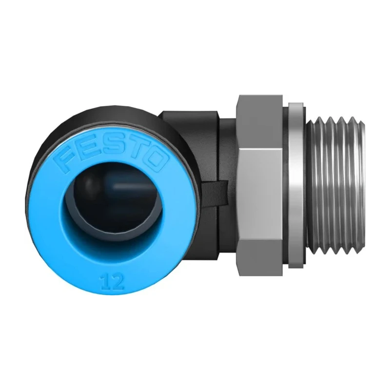 Festo Nickel Plated Brass Pneumatic Fitting Male G 3/8 in Thread, 12 mm Push-In Tube, 90° Elbow QSL-G3/8-12