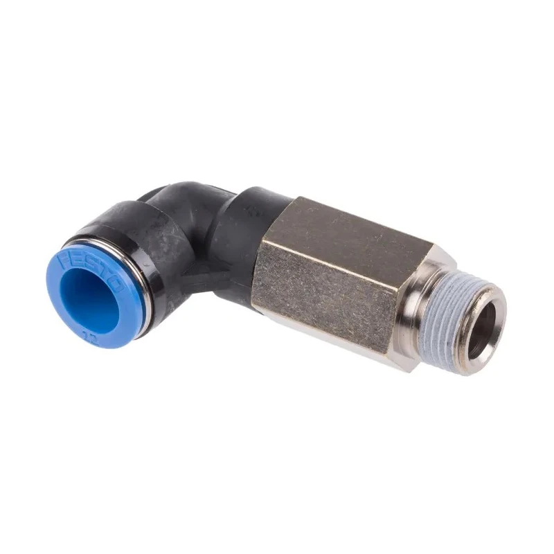 Festo Nickel Plated Brass Pneumatic Fitting Male R 3/8 in Threaded-to-Tube 12mm Push-in QSLL-3/8-12