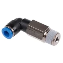 Festo QSLL Series Nickel Plated Brass Pneumatic Fitting Male Threaded to Tube R 1/4 in to 6mm Push-In 90° QSLL-1/4-6