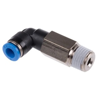 Festo QSLL Series Nickel Plated Brass Pneumatic Fitting Male Threaded to Tube R 1/4 in to 6mm Push-In 90° QSLL-1/4-6