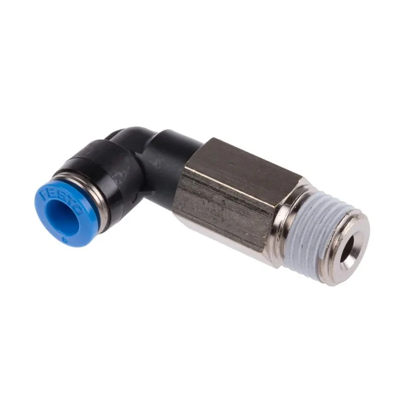 Festo QSLL Series Nickel Plated Brass Pneumatic Fitting Male Threaded to Tube R 1/4 in to 6mm Push-In 90° QSLL-1/4-6