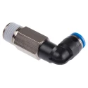 Festo QSLL Series Nickel Plated Brass Pneumatic Fitting Male Threaded to Tube R 1/4 in to 6mm Push-In 90° QSLL-1/4-6