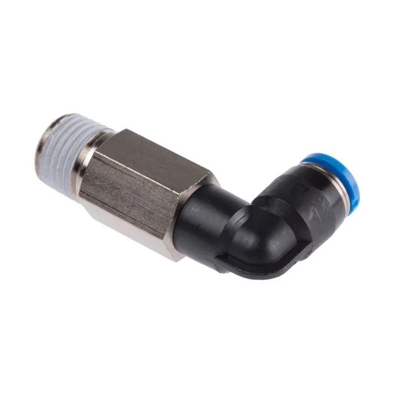 Festo QSLL Series Nickel Plated Brass Pneumatic Fitting Male Threaded to Tube R 1/4 in to 6mm Push-In 90° QSLL-1/4-6