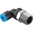 Festo Nickel Plated Brass Pneumatic Fitting Male Threaded-to-Tube Push-In 8mm, R 3/8 in, 90° QSL-3/8-8