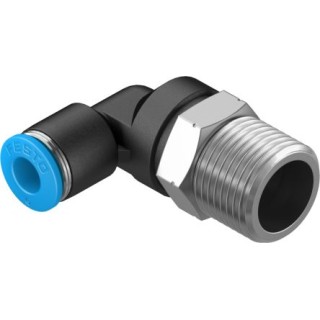 Festo Nickel Plated Brass Pneumatic Fitting Male Threaded-to-Tube Push-In 8mm, R 3/8 in, 90° QSL-3/8-8