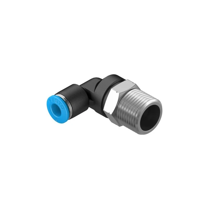 Festo Nickel Plated Brass Pneumatic Fitting Male Threaded-to-Tube Push-In 8mm, R 3/8 in, 90° QSL-3/8-8