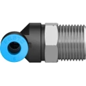 Festo Nickel Plated Brass Pneumatic Fitting Male Threaded-to-Tube Push-In 8mm, R 3/8 in, 90° QSL-3/8-8