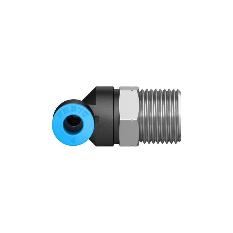 Festo Nickel Plated Brass Pneumatic Fitting Male Threaded-to-Tube Push-In 8mm, R 3/8 in, 90° QSL-3/8-8