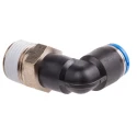 Festo Nickel Plated Brass Pneumatic Fitting Male Threaded-to-Tube Push-In 8mm, R 3/8 in, 90° QSL-3/8-8