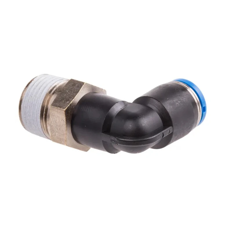 Festo Nickel Plated Brass Pneumatic Fitting Male Threaded-to-Tube Push-In 8mm, R 3/8 in, 90° QSL-3/8-8