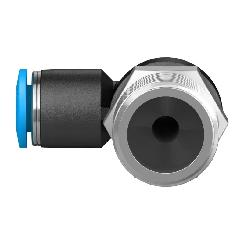 Festo Nickel Plated Brass Pneumatic Fitting Male Threaded-to-Tube Push-In 8mm, R 3/8 in, 90° QSL-3/8-8