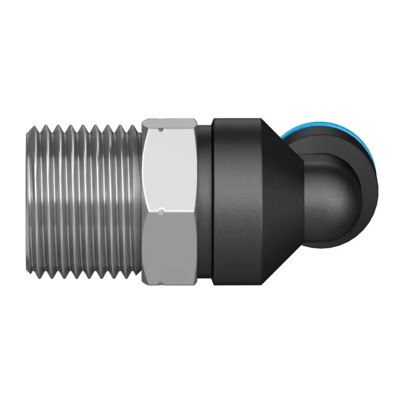 Festo Nickel Plated Brass Pneumatic Fitting Male Threaded-to-Tube Push-In 8mm, R 3/8 in, 90° QSL-3/8-8