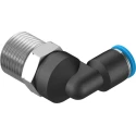 Festo Nickel Plated Brass Pneumatic Fitting Male Threaded-to-Tube Push-In 8mm, R 3/8 in, 90° QSL-3/8-8