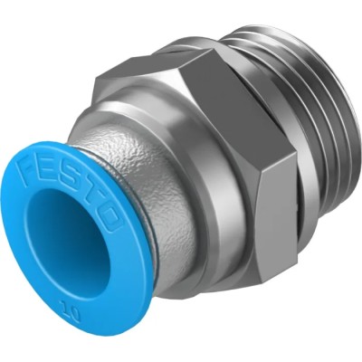 Festo Pneumatic Fitting 10mm Push-in Tube to 3/8 in G Male Thread Brass Nickel Finish QS-G3/8-10